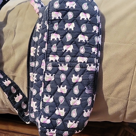 Vera Bradley black and pink elephant print purse. This is a medium-sized purse. - Picture 6 of 10